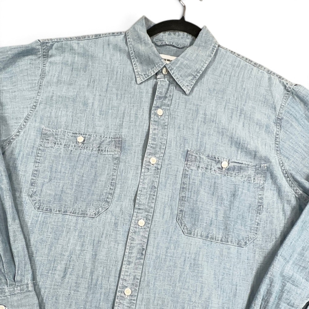 Buck Mason Chambray Utility Work Shirt Mens XXL Long Sleeve Light Wash Cotton
